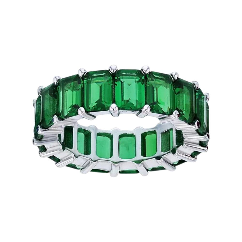 Macy's Sterling Silver Green Emerald Cut CZ Eternity Band Ring - Size 9
